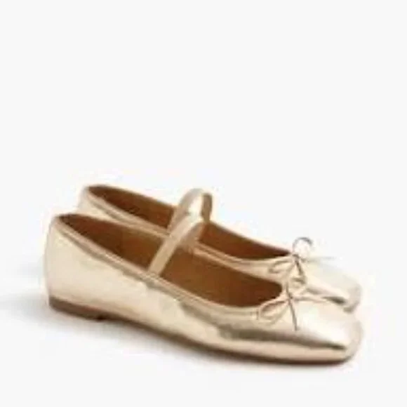 J. Crew Factory Ballet Fats with Strap Gold Size 8 NEW - Picture 2 of 6